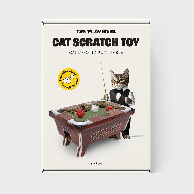 Suck UK - Interactive Cat Toy | Cat Toys for Indoor Cats Adult & Kitten Toys | Cardboard Scratcher | Scratching Board with Ball Toy for Play & Enrichment | Stop Cats Scratching Furniture - Pool Table