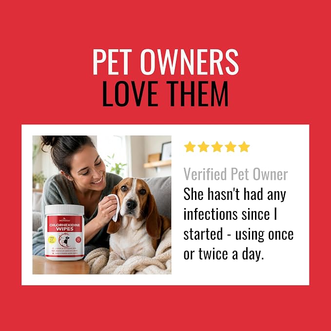 NOVEHA Pet Wipes - Formulated Pet Wipes - for Facial and Finger Folds, Underarms - 3" x 2" Size (300 Counts)