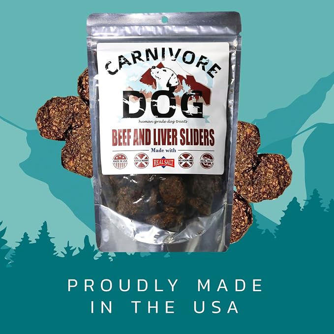 Carnivore Dog Treats, Human Grade, Grass-fed and Finished Beef Made with Redmond Real Salt, No Additives - Healthy, Chewy, Training Snacks or Treats for All Breeds, Beef Liver Slider, Pack of 3