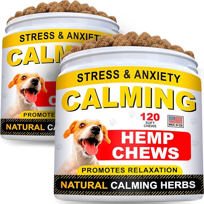Hemp Calming Chews for Dogs Anxiety Relief - Made in USA w/ Hemp Oil - Dog Training & Behavior Aid - Natural Stress Relief During Firework, Storm, Separation, Barking - 240 Treats