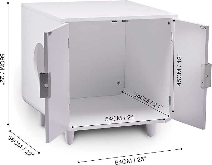 Staart Dyad Cat Litter Box Enclosure and Furniture Hidden Cat Home Side Table Nightstand Indoor Pet Crate Alpine White