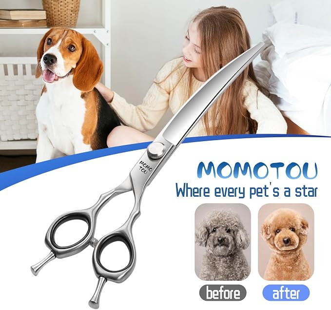 7 Inch Curved Dog Grooming Scissors, 9CR Stainless Steel Pet Shears, Smooth Cutting for Precision Trimming