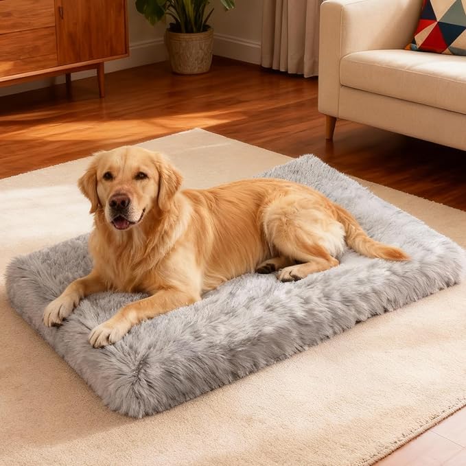 Orthopedic Dog Bed for Medium Dogs, Dual-Layer Memory & Egg-Crate Foam, Washable Warm Winter Plush Cover, Waterproof Liner, Non-Slip Bottom, Crate/Kennel Pad, 35 x 22 Inch, Gray