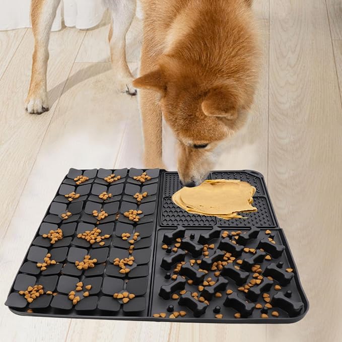 Silicone Snuffle Mat for Dog,Slow Feeder Lick Mat with Suction Cups for Slow Eating,Encourages Natural Foraging Skill,Relieving Stress,Pet Sniffing Mat for Small/Medium/Large Dog Cat (Black)