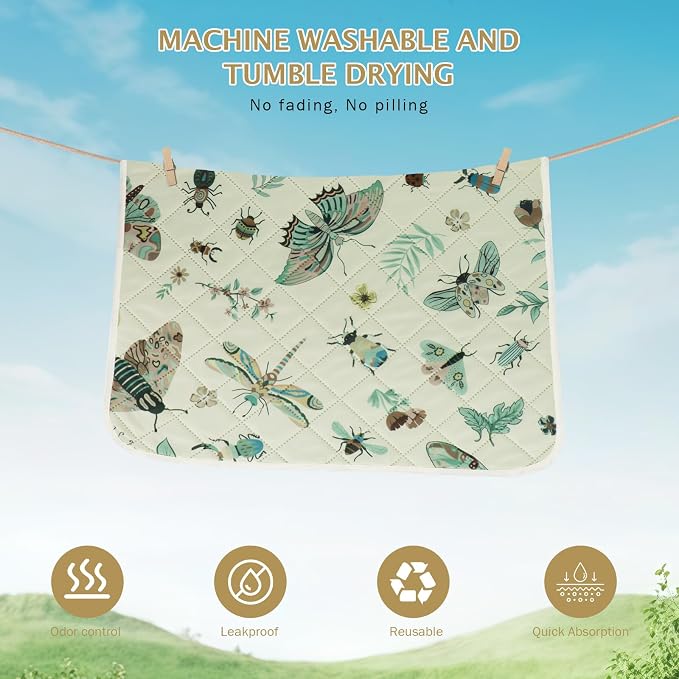 IEUUMLER Washable Pee Pads for Dogs, 2 Pack Insect Pattern Reusable Waterproof Puppy Potty Pads, Non-Slip Absorbent Pet Training Pads for Playpen Crate Bed EU014
