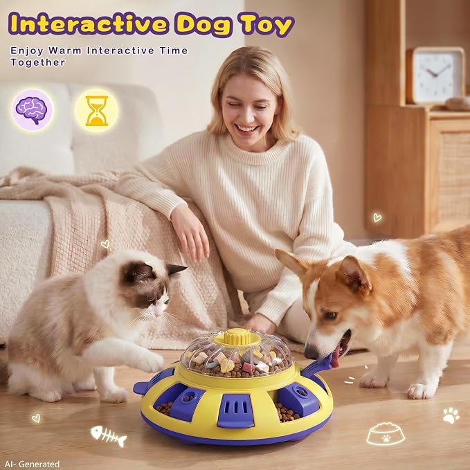 Dog Puzzle Toy, 3 Levels Adjustable Treat Dispenser, Slow Feeder Interactive Enrichment Toy, Mental Stimulation IQ Training Game, Interactive Dog Toy for Small Medium Large All Breeds Dogs,Yellow