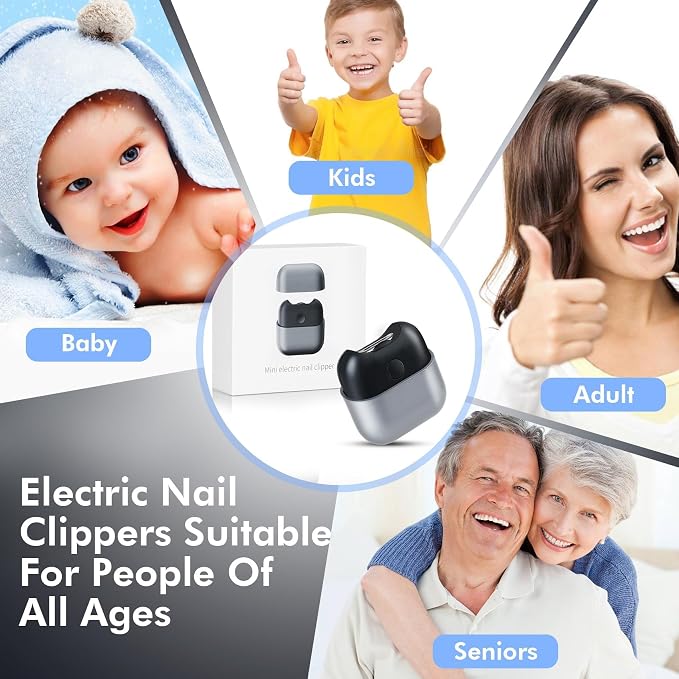 Electric Nail Clipper, 2-Speed Rechargeable Automatic Trimmer for Seniors & Babies with LED Light, Safe for Thick & Fragile Nails, Includes Nail Catcher & Storage Box