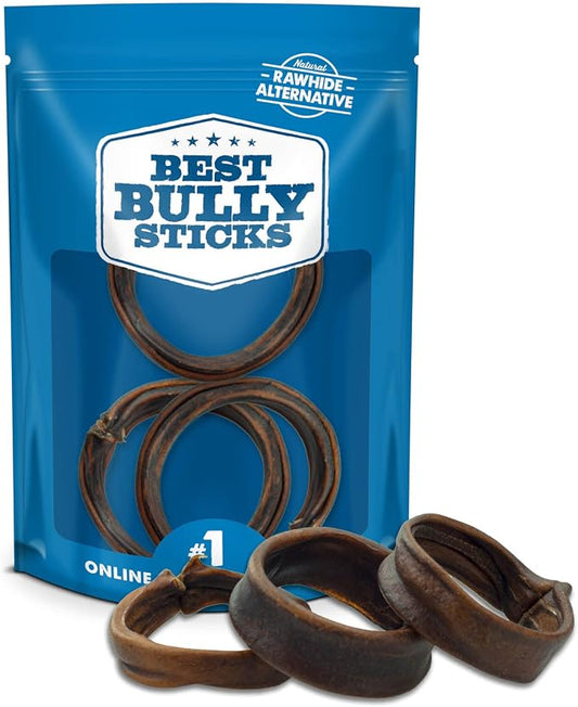 Best Bully Sticks Puppy Teething Rings - Single Ingredient Natural Collagen Puppy Chews for Teething - Bones for Small Dogs - Enrichment, Mental Stimulation, 3 Count