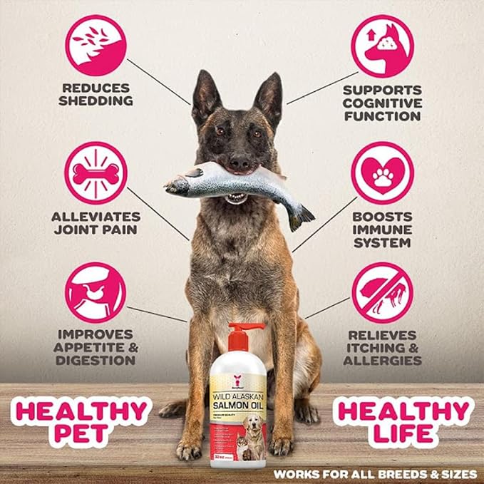 SavvyBeast Wild Alaskan Salmon Oil for Dogs, Cats & Ferrets - Pet Supplement Omega-3 Oil with EPA & DHA - Wild Caught Fish Oil Supports Skin, Coat, Joints, Heart, Brain, Itch Relief & Immune - 32 oz