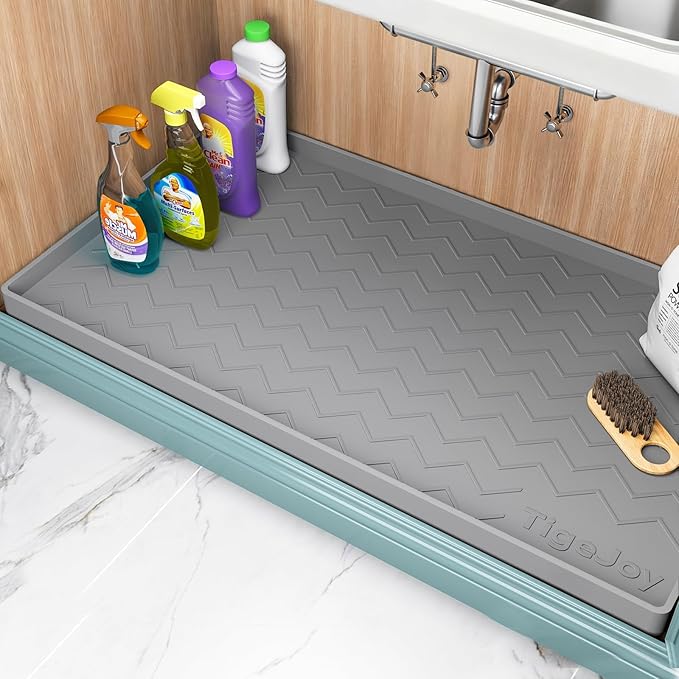 TigeJoy 37" x 19" Under Sink Mats for Kitchen Waterproof, Leak-Proof Silicone Mat Sink Protector and Cabinet Liner, Kitchen Essentials Organizer and Storage, Boot or Shoe Tray, Pet Feeding Mat