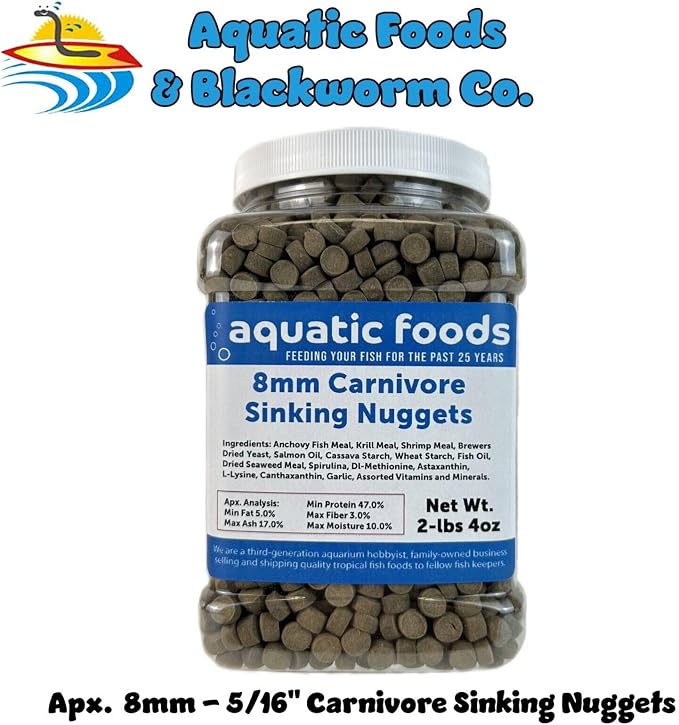 8mm - 5/16" Carnivore Sinking Pellets for Carnivore Cichlids, Catfish, Monster Fish, Bottom Fish, All Large Fish, Also Koi & Pond Fish. - WL…2-lbs 4oz Jar