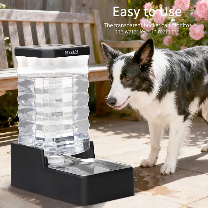 RIZZARI 10L Filtered Dog Water Dispenser, Gravity Automatic Pet Water Bowl with Replaceable Filter, Large Capacity Waterer for Large Dogs, Multiple Pets & Indoor Daily Hydration