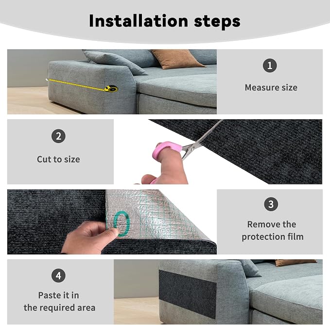 2 Pcs Dark Grey Cat Scratch Mat, 78.7"x15.8" Self-Adhesive Cat Carpet, Trimmable DIY Cat Scratch Pad for Furniture, Couch Protector from Cats, Sofa Protector for Cats, Wall, Cat Tree Replacement Post