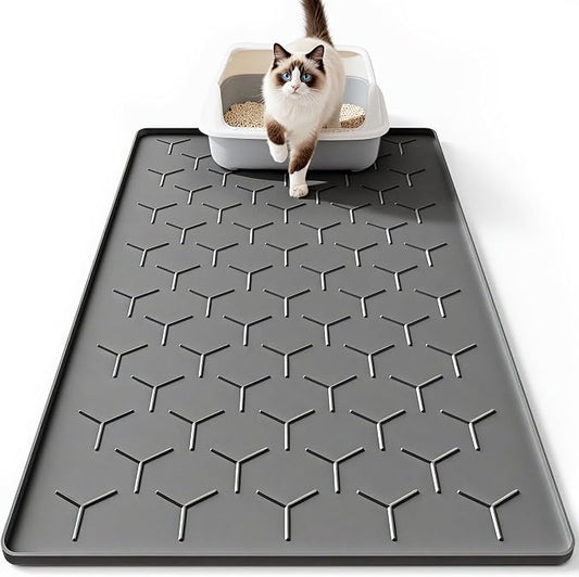 Bulkniu Large Silicone Cat Litter Mat, Waterproof/Urineproof, Litter Recycling, Easy to Clean, Soft on Kitty Paws (22"X34"-Dark Grey)