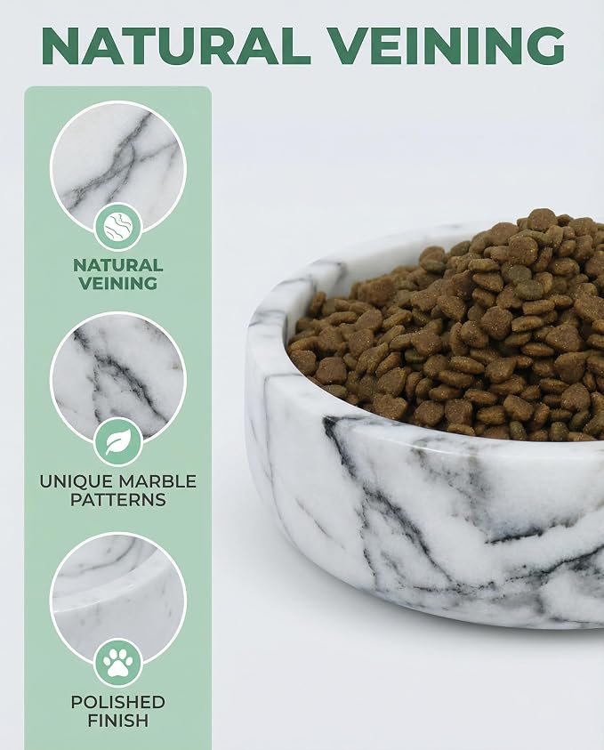 OOBOOB Natural Marble Dog Bowls, Heavy Non-Slip Dog Food Bowl & Dog Water Bowl for Dogs and Cats, Minimalist Design with Unique Natural Veining, Premium Pet Feeding Bowl