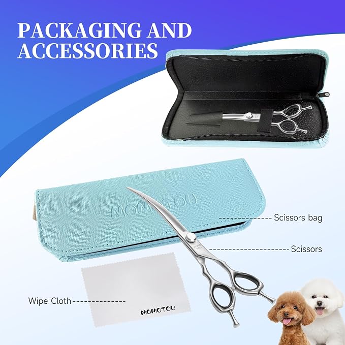 7 Inch Curved Dog Grooming Scissors, 9CR Stainless Steel Pet Shears, Smooth Cutting for Precision Trimming