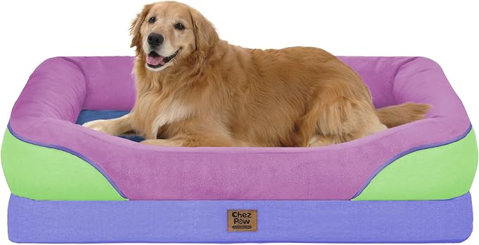 Chez Paw Large Orthopedic Dog Bed for Extra Large Dogs, Waterproof XL Egg-Crate Foam Dog Bed with Removable Washable Cover & Non-Slip Bottom, 4-Sided Bolster Support, Lavender Blue 42"x30"x7.5"