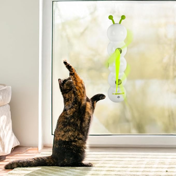 AFP Interactive Cat Toy, Automatic Furry Tail Teaser Toy with Motion Sensor, Electric Cat Toy, USB Rechargeable, Self Play Cat Feather Toy for Indoor Cats, Suction Cup for Stable Play, 1 Replacement