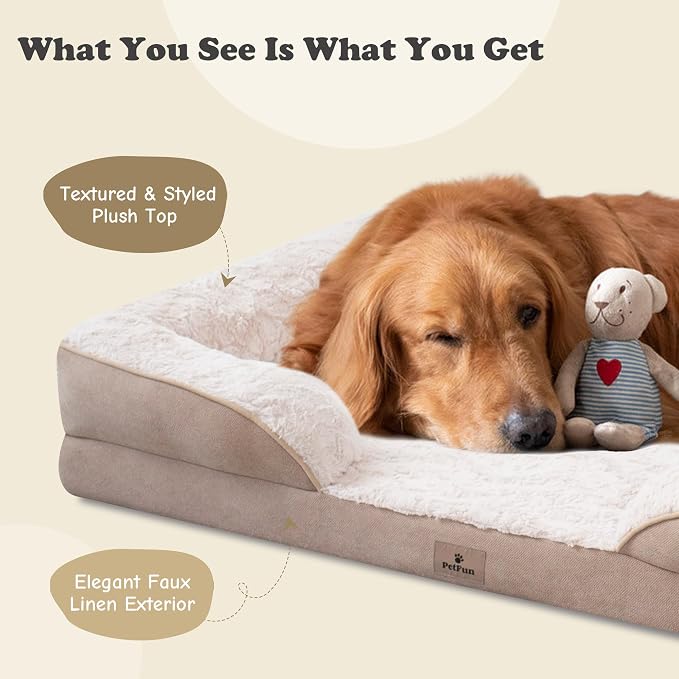 Orthopedic Dog Bed for Large Dogs - Big Washable Dog Sofa Beds Large, Supportive Foam Pet Couch Bed with Removable Washable Cover, Waterproof Lining and Nonskid Bottom, 36'', Beige
