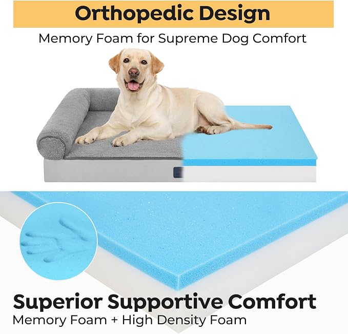 Veehoo Memory Foam Orthopedic Dog Beds Large-4" Thickened Washable Dog Bed with Removable Dutch Velvet Cover, Memory Foam with Sides-Sofa Couch for Dogs, 35 * 26 in