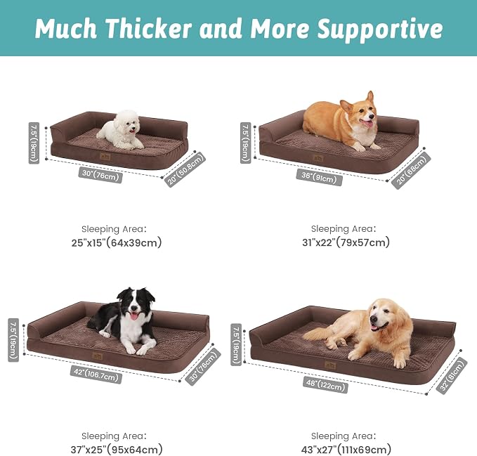COZY KISS Orthopedic Dog Bed for Medium Small Size Dog, Dogs Crate Bed, L Shaped Foam Anti-Slip Bottom Pet Cat Sofa with Washable Removable Cover, Suitable for Pet Up to 40 lbs, 30x20x7.5 inch, Brown