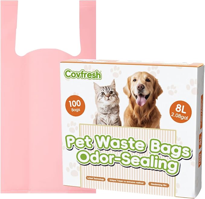 Odor Sealing Dog Poop Bags with Handles – 100 Count – Large Capacity | Heavy Duty Thick Pet Waste Bags - Leak Proof, Odor - Blocking (Pink)