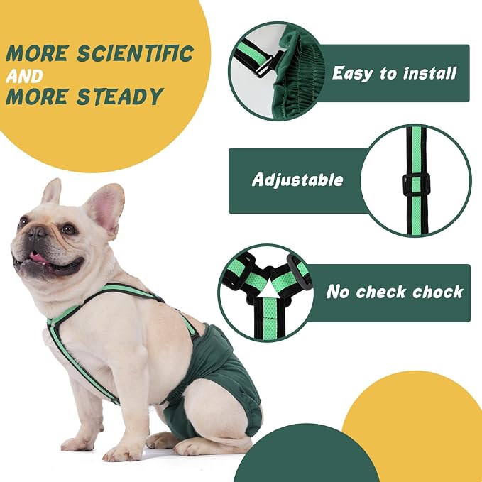 Female Dog Diaper with Suspender Detachable，3 Pack Reusable Washable Durable Girl Doggie Diapers Pants for Small Medium Large Dog in Heat Cycle and Incontinence Period,DDFS01M