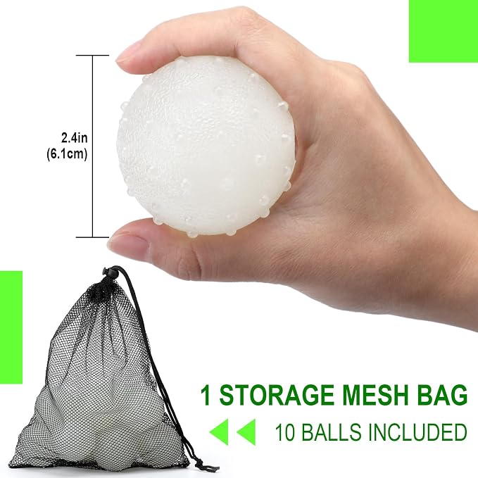 Liliful 10 Pcs Glow in the Dark Dog Toys 2.4 Inch Dog Balls Rubber Glowing Fetch Ball with Net Bag for Puppy Small Breed Dogs Only