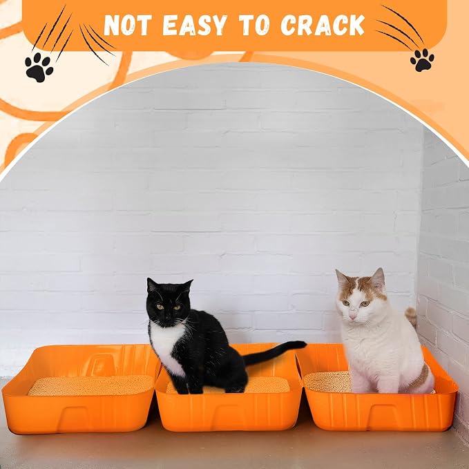 Bokon 25 Count Disposable Litter Box for Cat, Large Disposable Litter Tray for Travel Home Durable Portable Plastic Kitty Litters Boxes Leak-Resistant Easy-Grip Rim, 15.7 x 11.8 x 3 Inches(Orange)