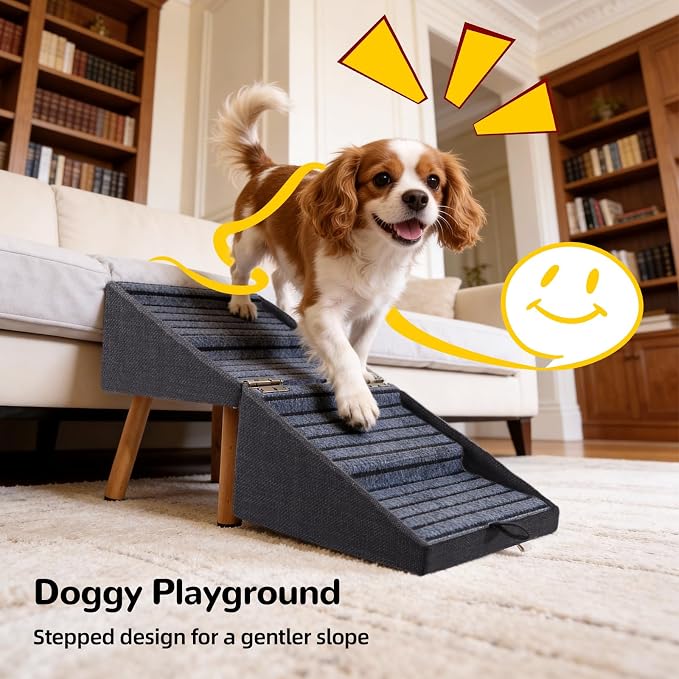 Dog Stairs for Small Dogs 17" H 2-in-1 Foldable | Wooden dog stairs for couch 2-in-1 ottoman steps Non-slip walking surface for puppy senior injured dogs Compact space-saving