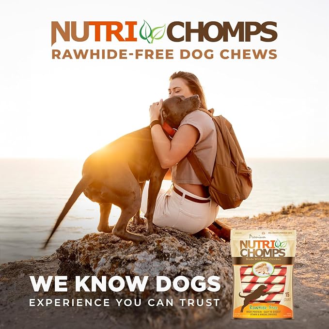 NutriChomps Dog Chews, 6-inch Twists, Easy to Digest, Long Lasting, Rawhide-Free Dog Treats, 15 Count, Real Chicken flavor