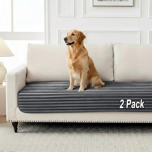 FunFurry Flannel Washable Pee Pad for Dogs - 2 Pack Reusable Dog Pee Pads Extra Large, Fast Absorb Pet Playpen Mat with Non-Slip Back, Waterproof Puppy Training Pad. (Dark Grey, 36" X 72")