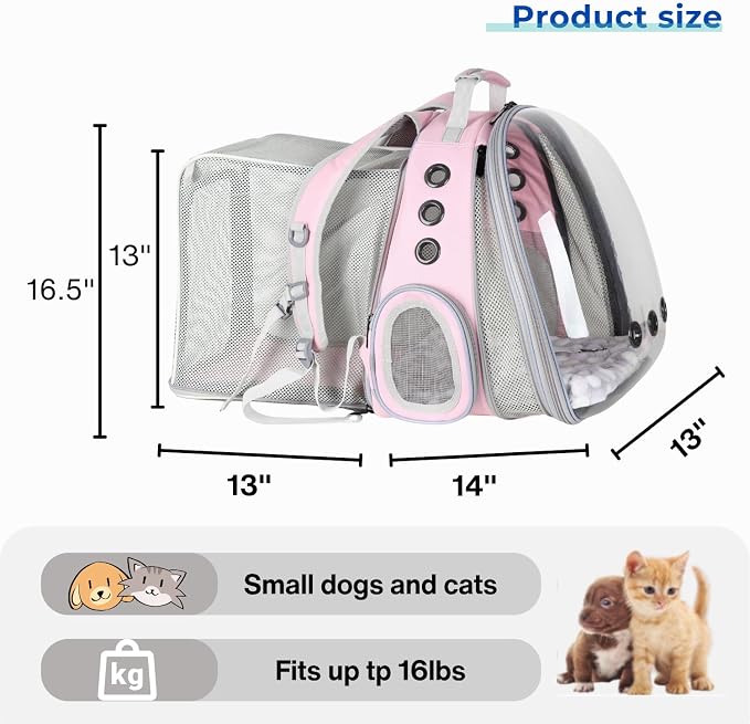 Lollimeow Bubble Expandable Cat Backpack for Puppies and Small Pets with Mini Fan