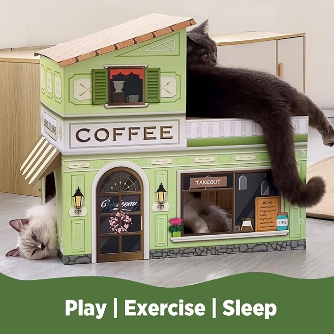SMILE PAWS Cat Beds for Indoor Cats, Cardboard Cat House with Scratchers, Coffee Shop, Large Sturdy Cat Furniture Condo Cave Tent, Easy to Assemble Pet Toys Accessories Stuffs, Bunny Small Animals