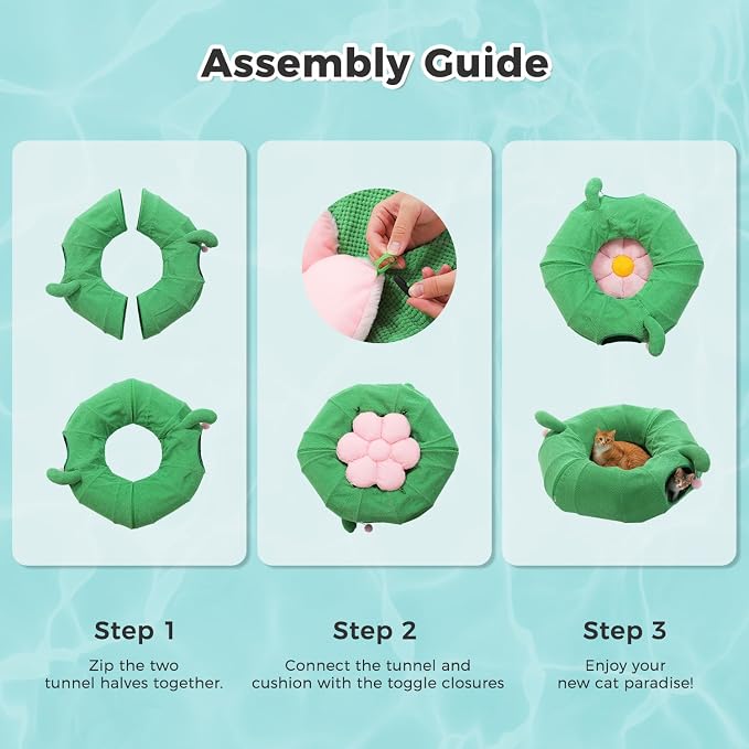 PAWZ Road Cactus Cat Donut Tunnel Collapsible Cat Tunnel Tube, Dia-38 inches with Flower Soft Mat for Indoor Cats and Rabbits