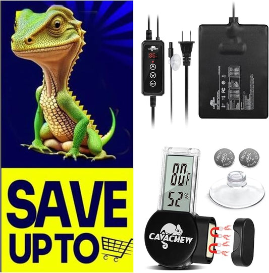 8W Reptile Heat Pad Set with Magnetic Thermometer and Humidity Gauge