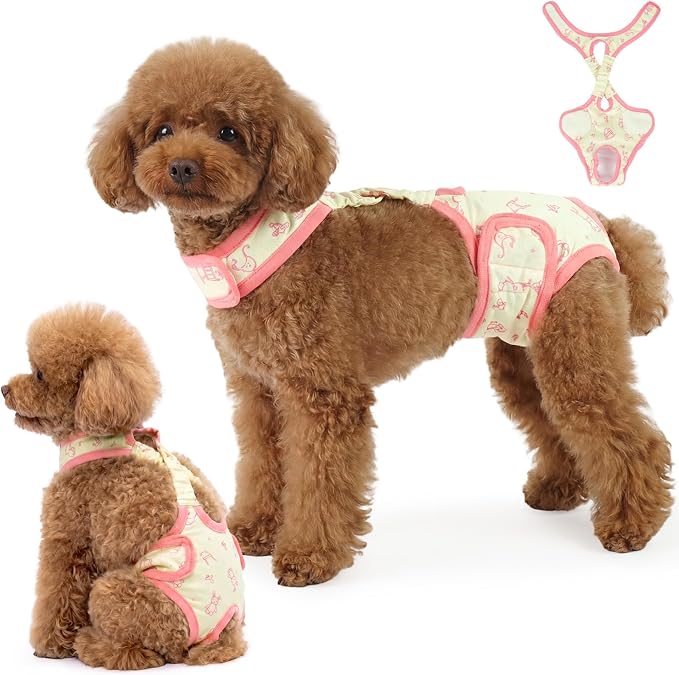 Lelepet Dog Diapers Female,Washable Reusable Dog in Heat Diaper,Leakproof Doggie Diapers for Female Dogs with Suspenders,Adjustable & Absorbent Pet Sanitary Pants for Period,Incontinence & Training