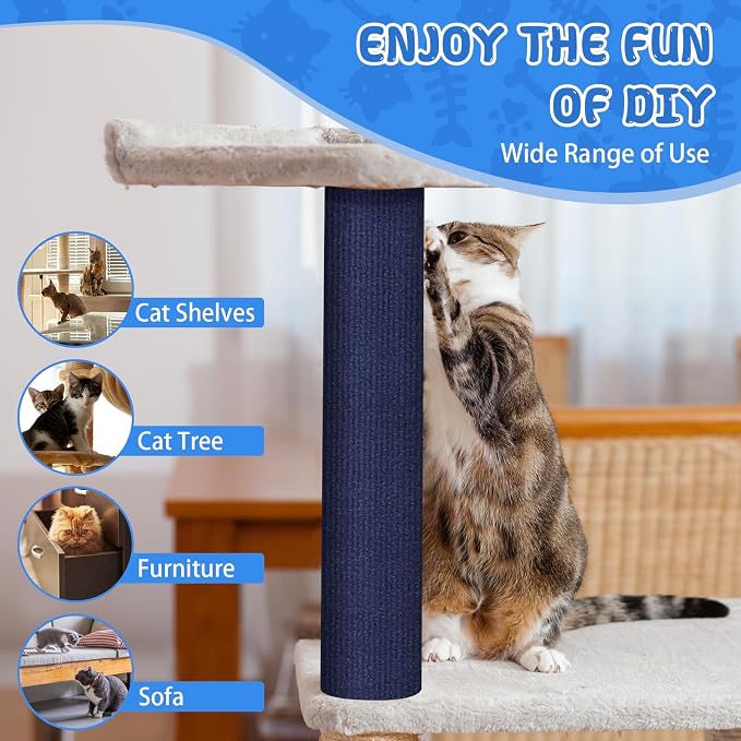 Climbing Cat Scratcher Mat Trimmable Cat Scratching Post Carpet Self Adhesive Carpet Mat Pad Replacement for Cat Tree Shelves Post Couch Wall Furniture Steps DIY Protector (Dark Blue, 15.8’’x39.3’’)