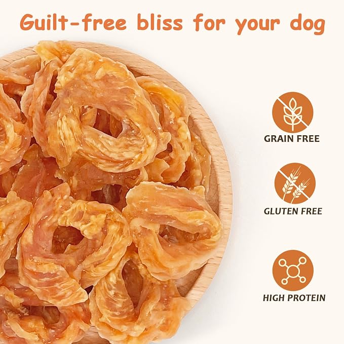 Chicken Rings Dog Treats 1.35 Pound, Real Chicken Jerky Rawhide-Free Soft Chews, Natural High Protein Limited Ingredient Training Snacks for Small Medium Large Dogs