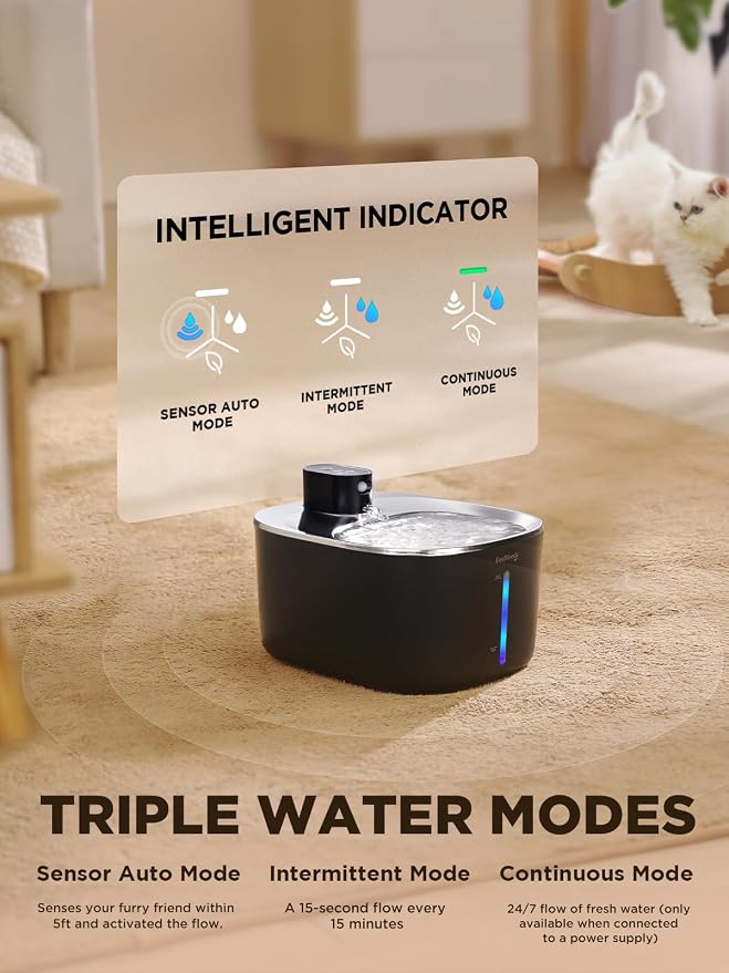 FEELNEEDY Wireless Cat Water Fountain, 4L Pet Water Fountain for Cats and Dogs with 8 Pack Filter Replacement