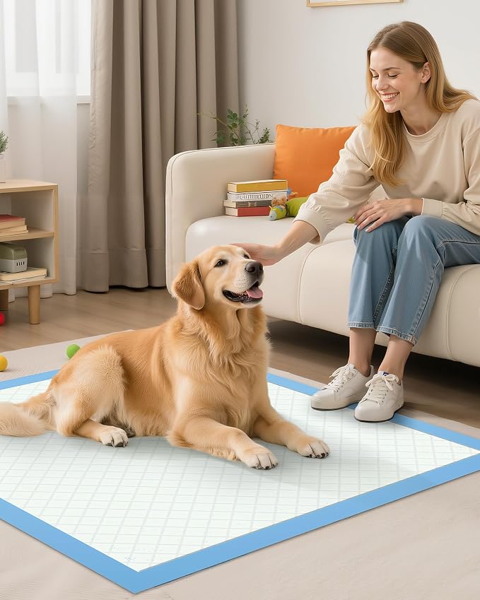 Powools Puppy Pads - 100 Packs, 34"×28" Ultra-Large Puppy Pads, Tear-ResistantPee Pads for Dogs, 6-Layer Ultra-Absorbent & Quick-Dry Blue Training Pads