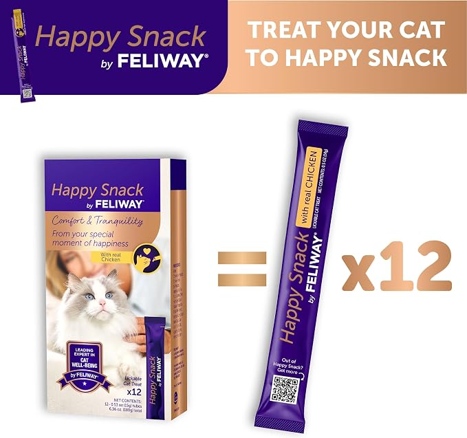 FELIWAY Optimum 30 Day Cat Calming Pheromone Diffuser Kit & Happy Snack by FELIWAY, a Delicious lickable Purée (12-ct Chicken Flavor)