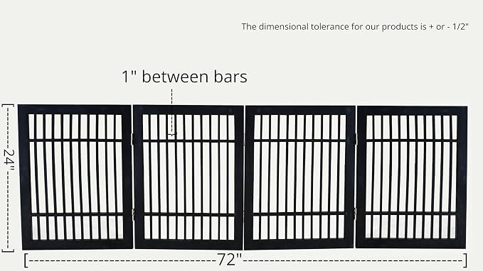 Urnporium Pet Dog Gate Freestanding, Strong Durable Folding Wooden Fence, Portable Acacia Hardwood Safety Barrier for Indoor & Outdoor Use (Black Pet Gate, 4 Panel 24" Tall)