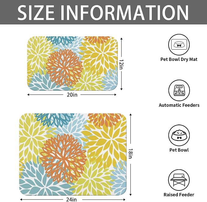 Dog Food Mats 2 Pack for Floors, Absorbent and Quick-Drying Pet Cat Food Mat,Anti-Fouling and Easy-to-Clean Pet Feeding Mat,Dog Bowl Mat for Messy Drinking Water Bowls 12"x 20"+18x24
