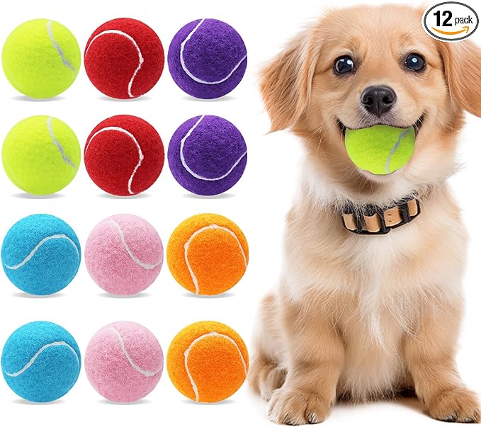 Magicorange 12 Pack Small Tennis Balls, 2 inch Tennis Balls for Dogs,Colorful Easy Catching Pet Playing Ball (Multicolor, 12 Pack)