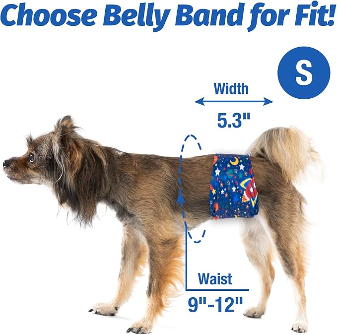 Pet Soft Dog Belly Band - 3 Packs Reusable Dog Diapers Male Dog Diapers Belly Wraps - Washable Dog Belly Bands for Male Dogs (Space, S)