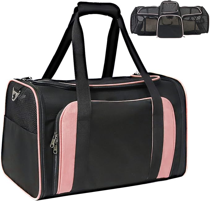 Expandable Pet Carrier Airline Approved,Soft-Sided Dog Cat Carrier Bag,Collapsible Kennel Pet Travel Bag,Washable Pads,Shoulder Strap for Cats, Puppy and Small Animals