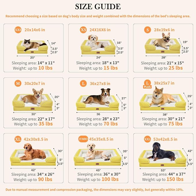 Comfort Expression Orthopedic Dog Bed for Large Dogs 36x27 Inch, Waterproof Egg Crate Foam Large Pet Bed with Removable Bolsters, Dog Couch with Washable Cover & Non-Slip Bottom, Spicy Mustard