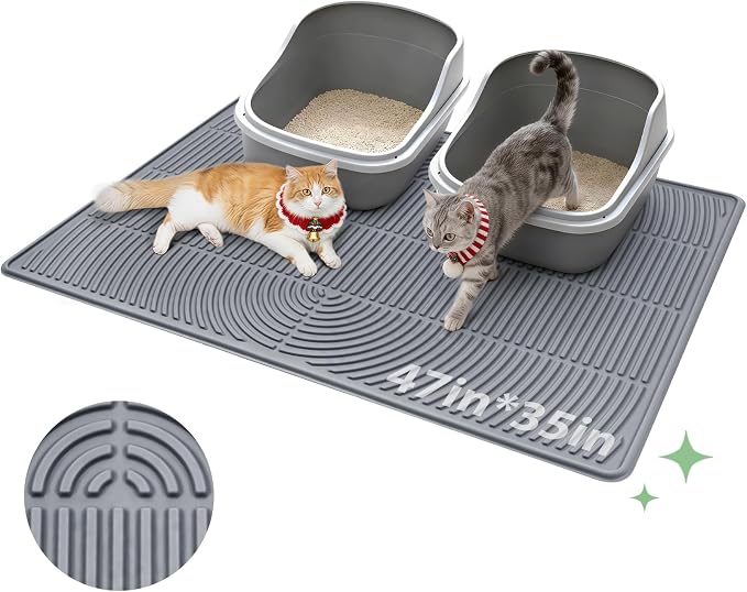 Pawtasy Cat Litter Box Mat,47" x 35" Extra Large Silicone Waterproof Litter Trapping Mat for Scatter Control Soft on Kitty Paws Non-Slip Easy to Clean