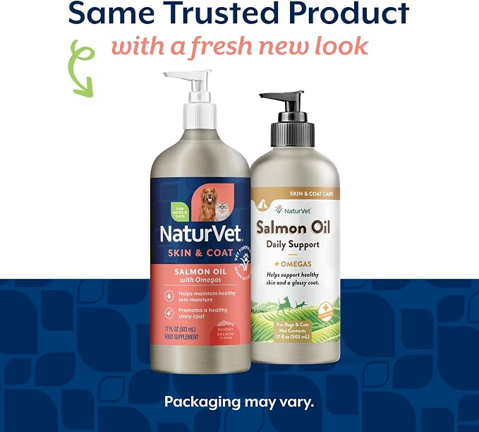 NaturVet – Salmon Oil Skin & Coat Plus Omegas | Supports Healthy Skin & Glossy Coat | Natural Source of Omega-3 & 6 Fatty Acids | for Dogs & Cats (17 oz Oil)